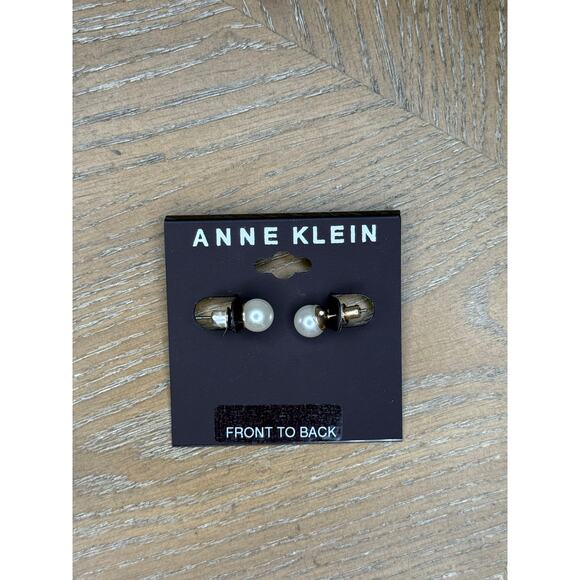 Anne Klein Jewelry - Anne Klein Front To Back Faux Pearl Stud Earrings Gold Tone NWT